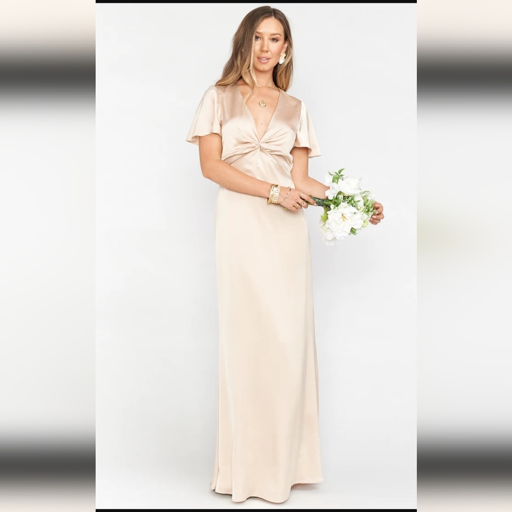 Show Me Your Mumu Rome Twist Gown Champagne Luxe Satin XL